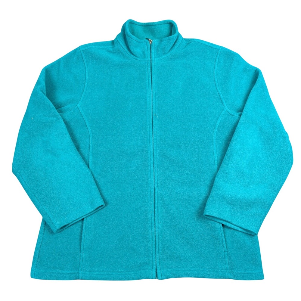 LL Bean Womens Full Zip Fleece Jacket‎ Teal Blue Mock Neck Large Regular